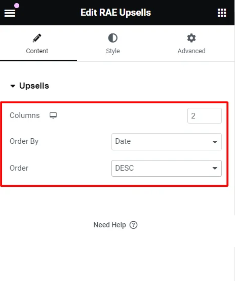 Editing upsells content