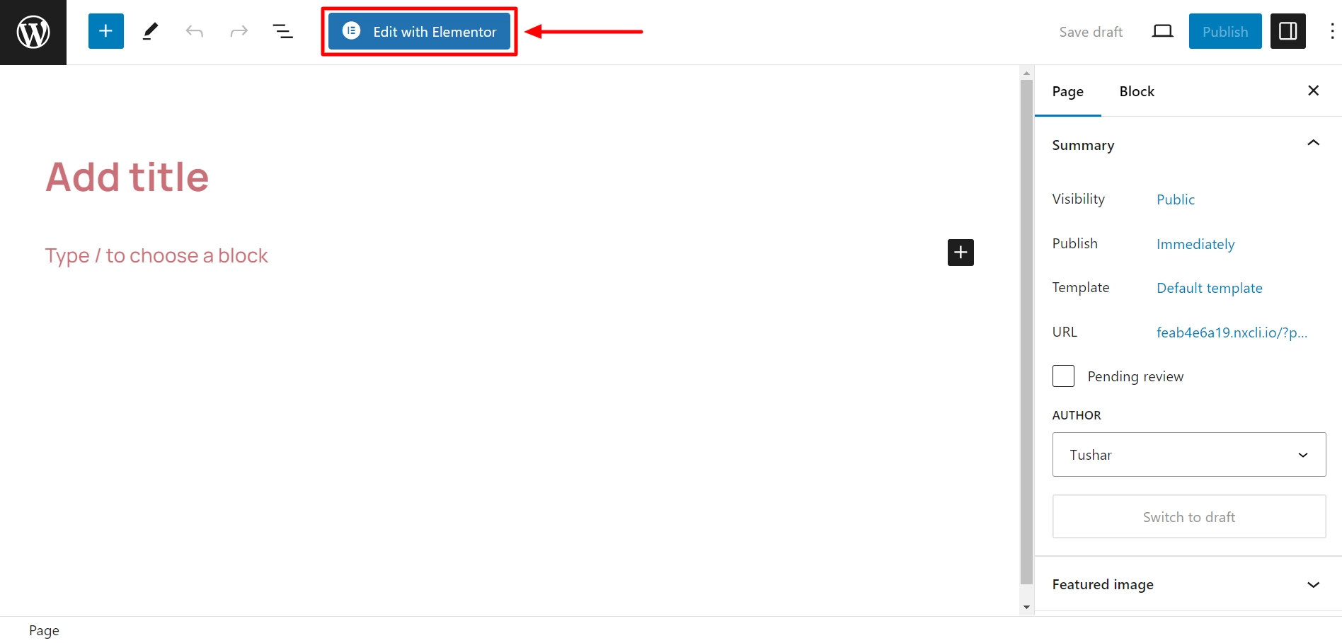 Clicking on Edit with Elementor