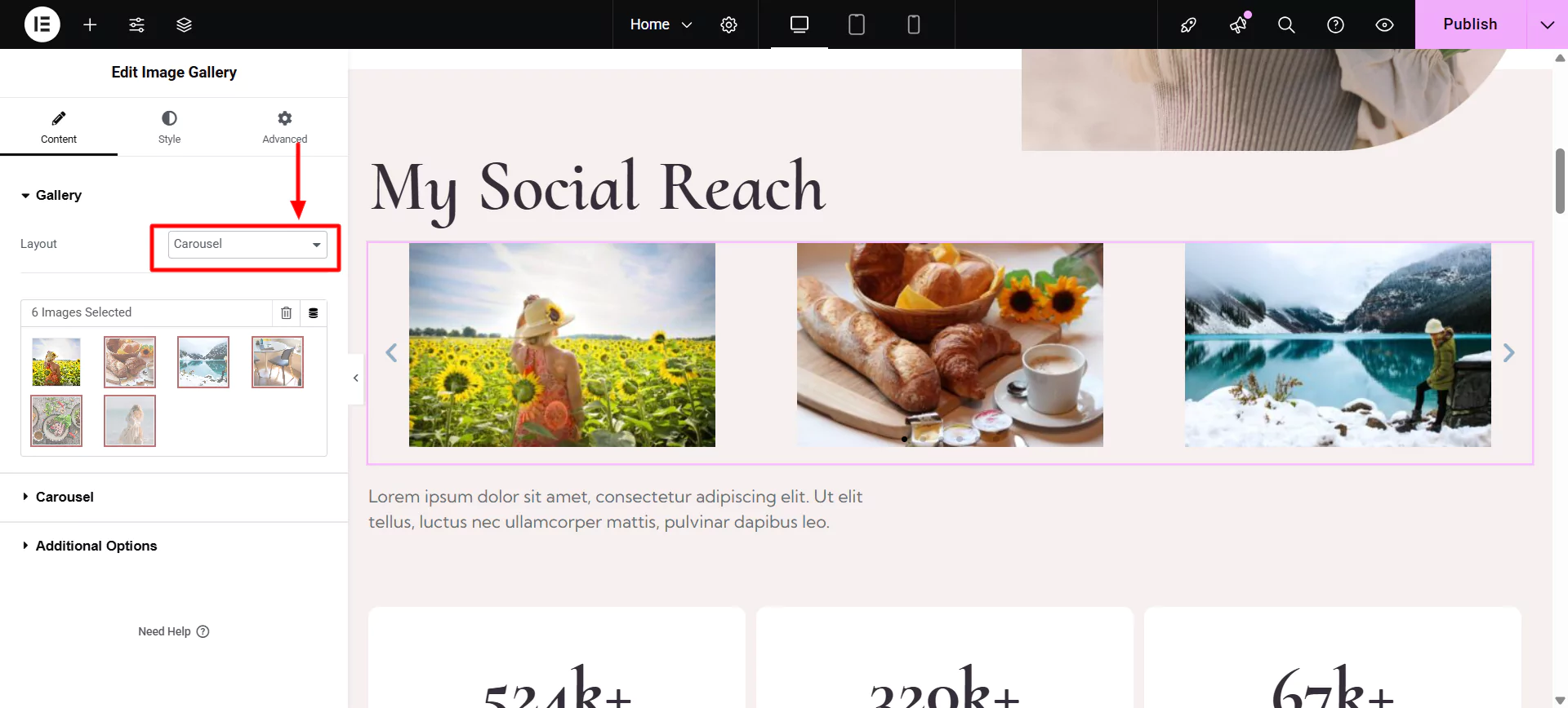 select the setting for layout