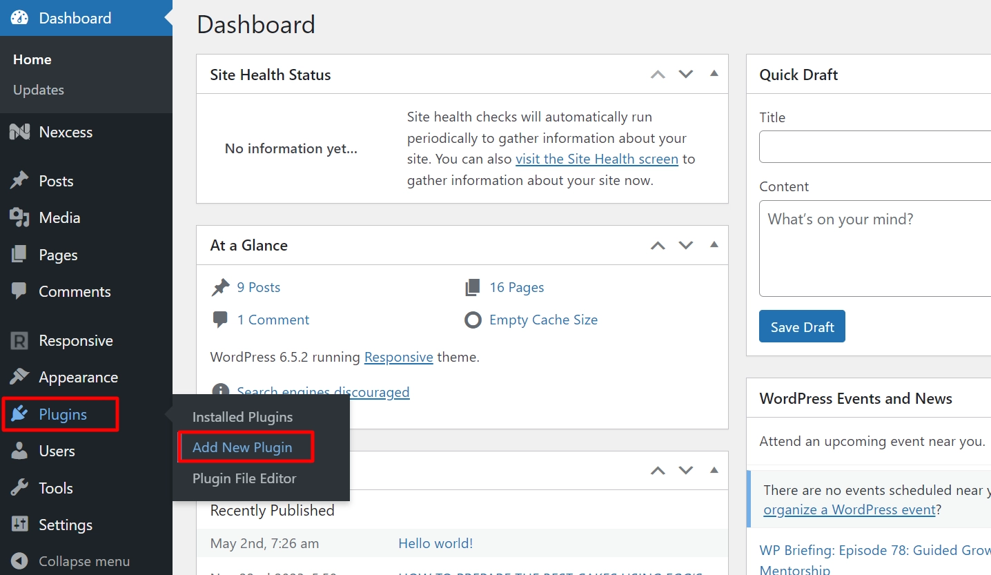 Go to Plugins > Add New Plugin