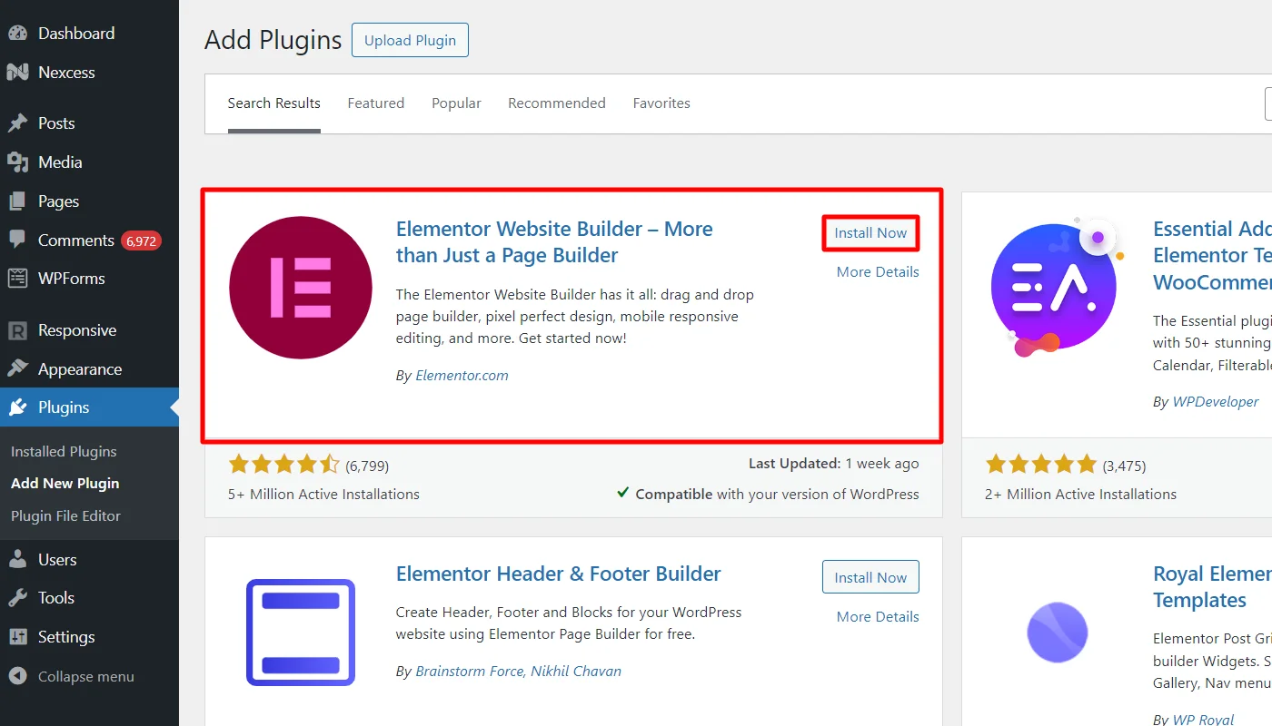 Installing elementor
