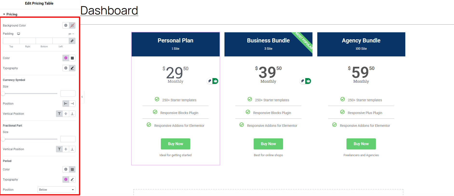 Pricing section