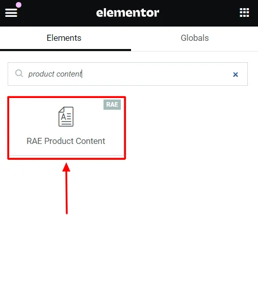 Dragging and dropping RAE product content widget