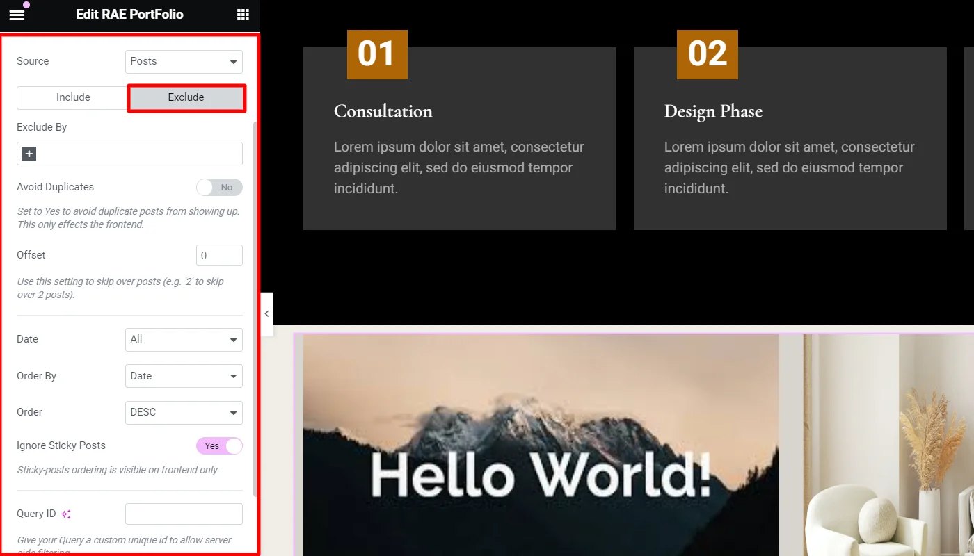 Portfolio filter bar