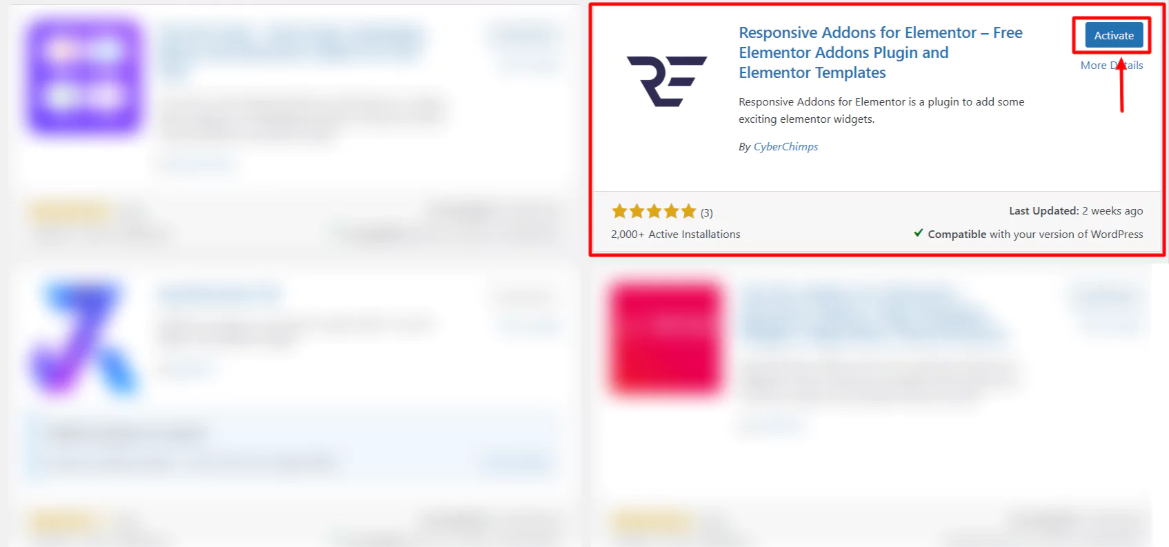 Activating Responsive Addons for elementor plugin
