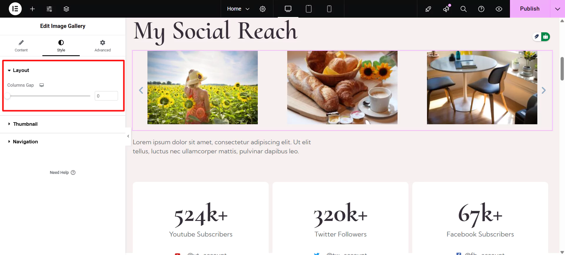 Styling layout