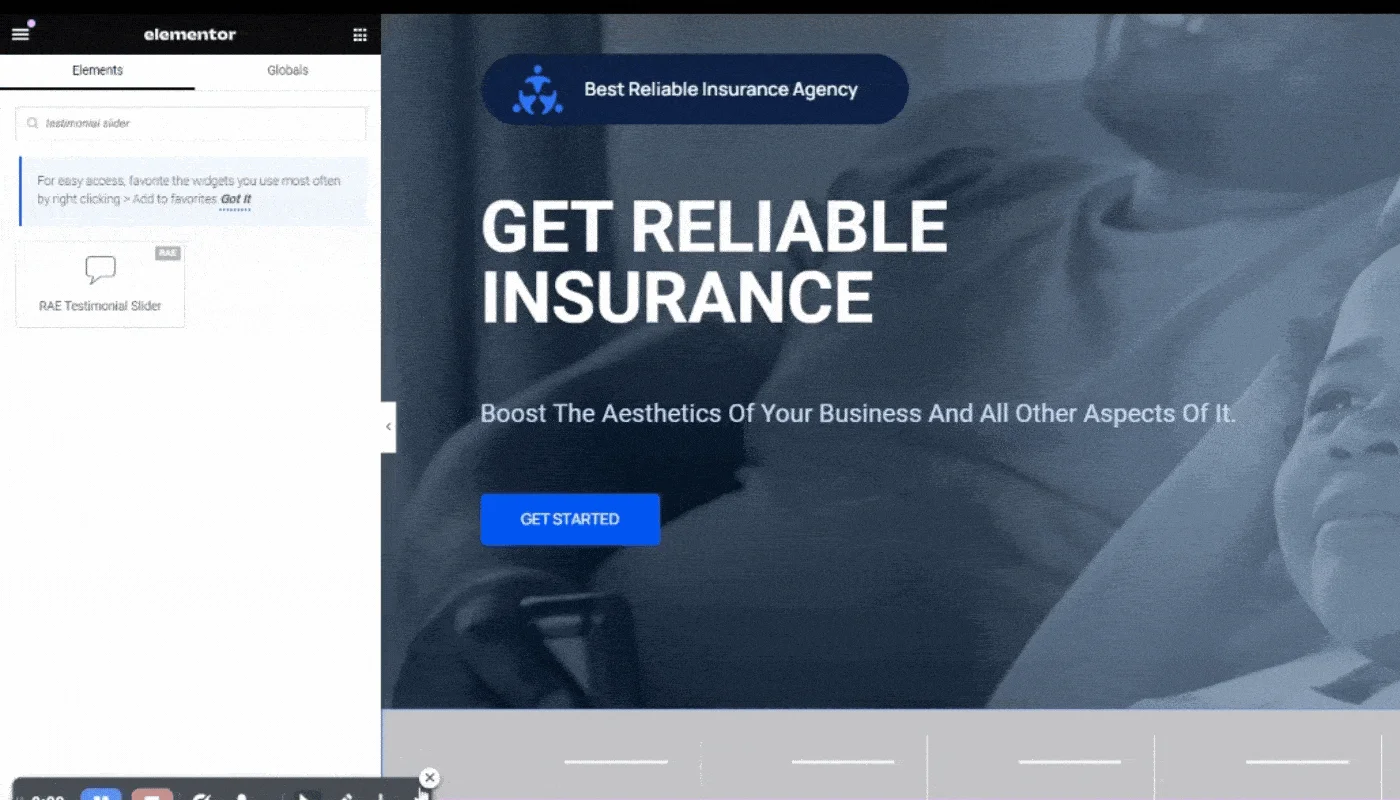 Drag and drop the testimonial slider 