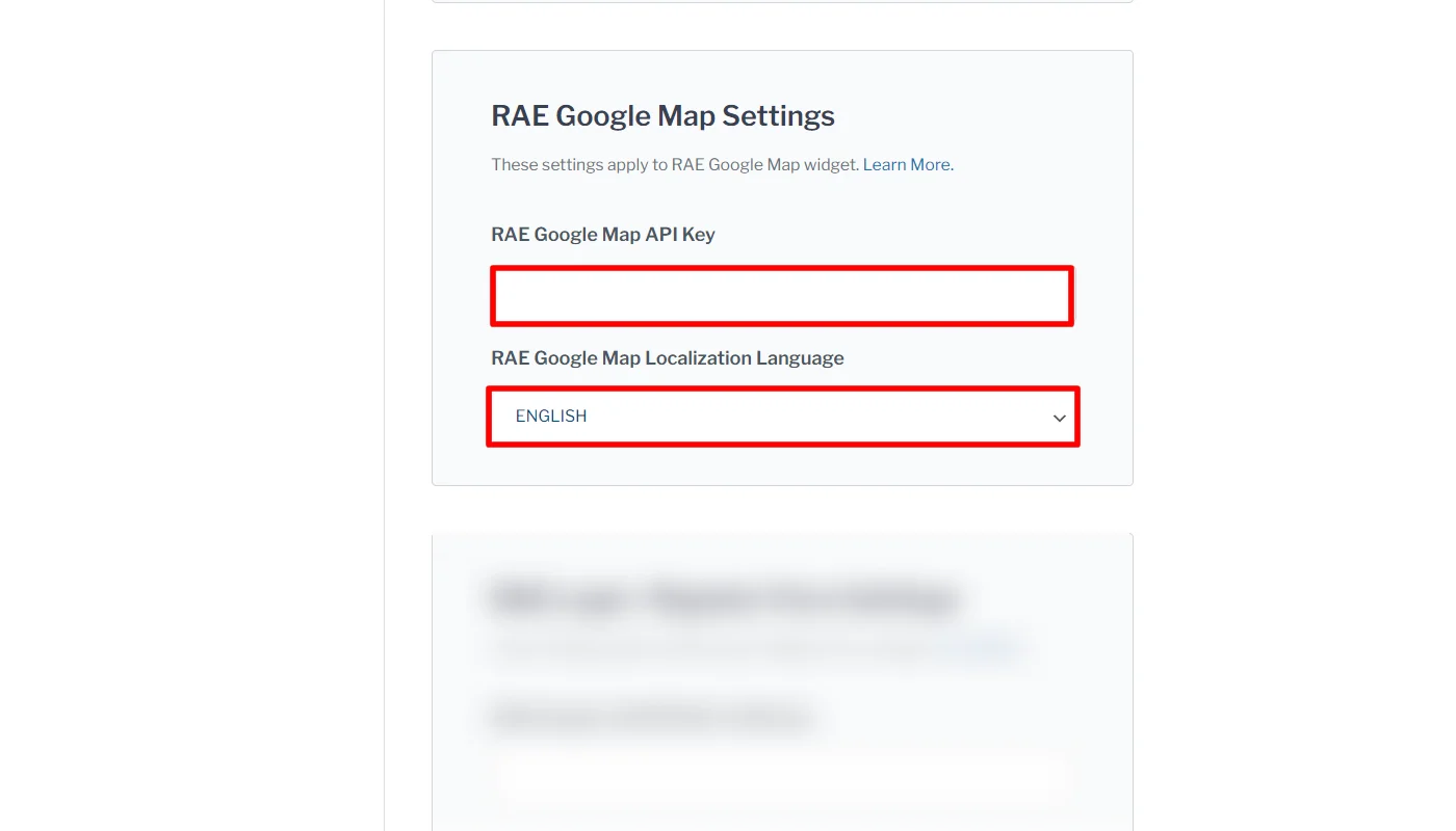 Filling RAE Google map settings detail