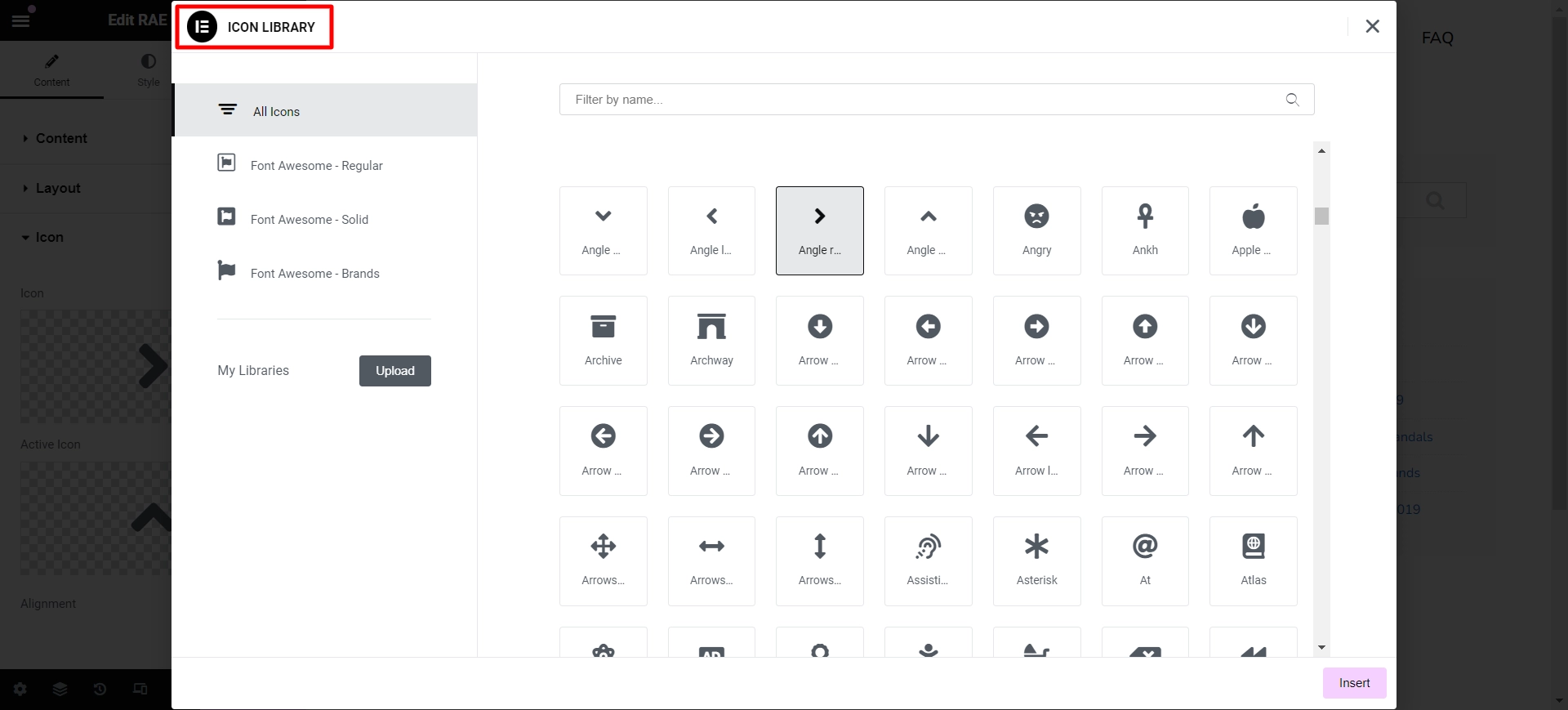 Icon Library of FAQ widget