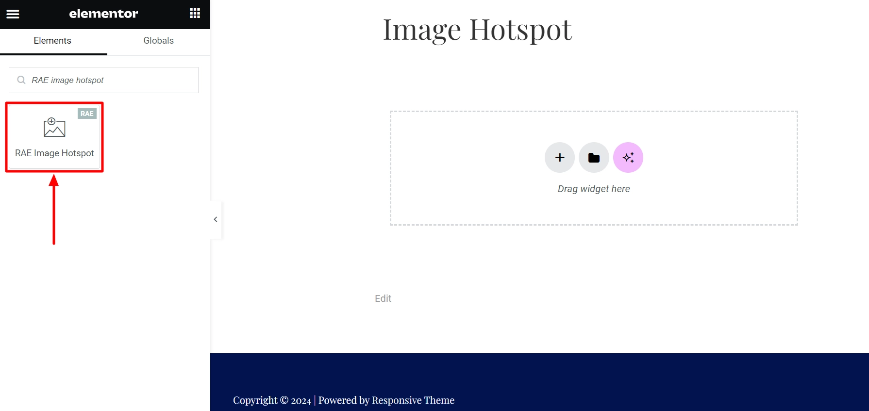 Search and add the RAE image hotspot widget