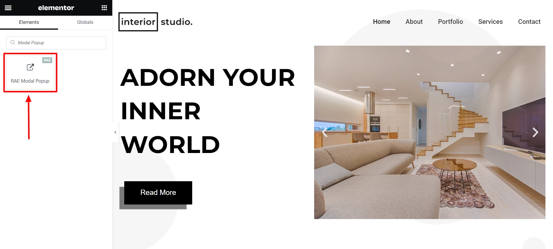 Drag and drop the Modal Popup widget
