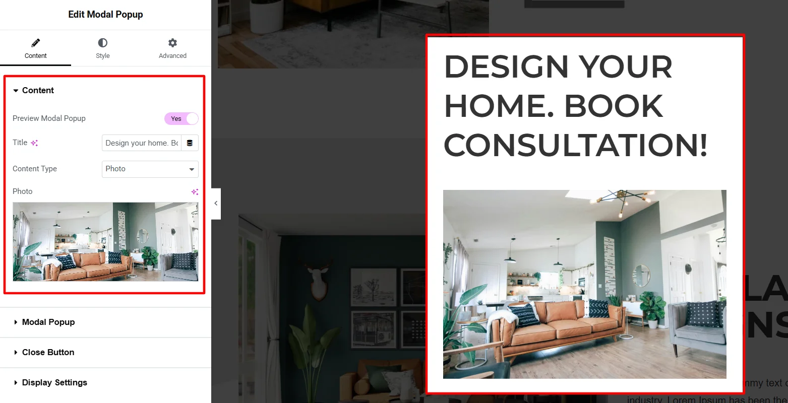 Modal popup content customizations