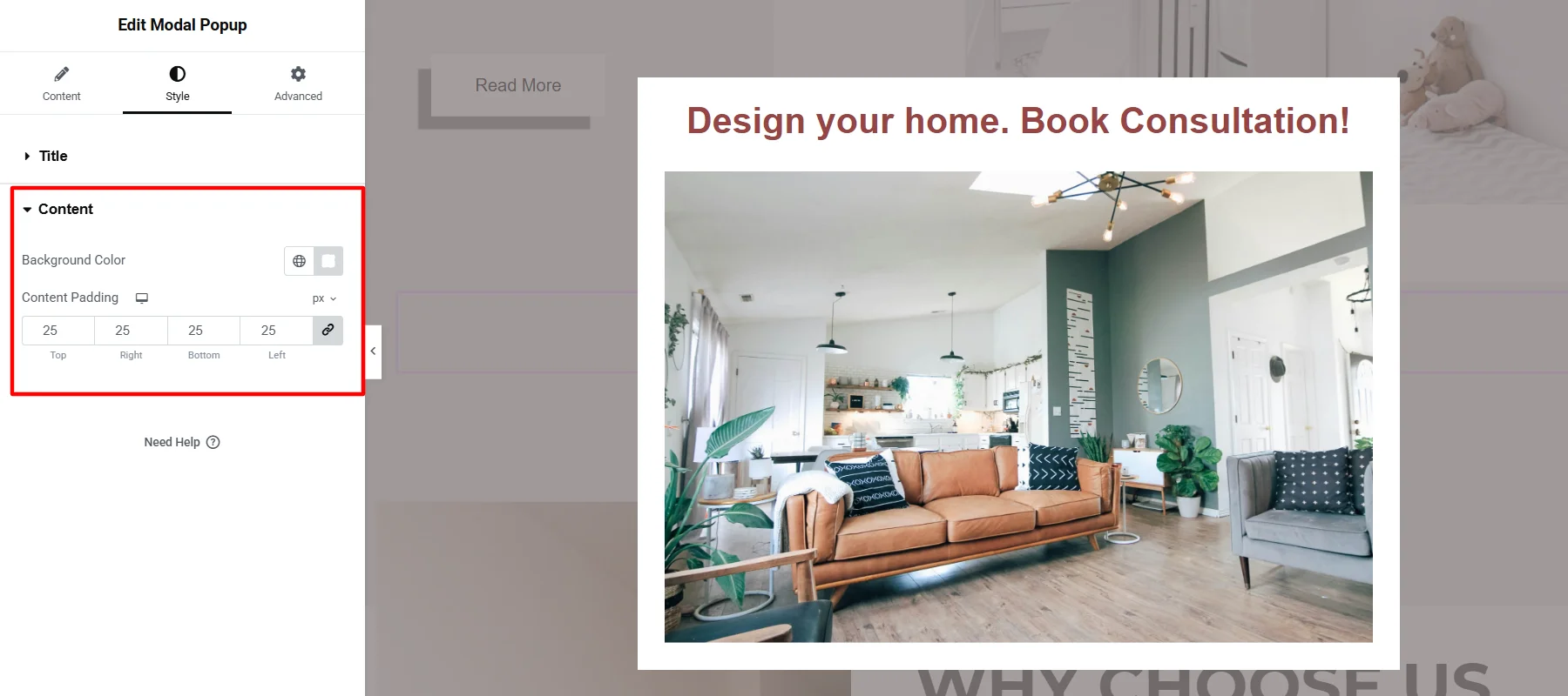Modal popup content stylings