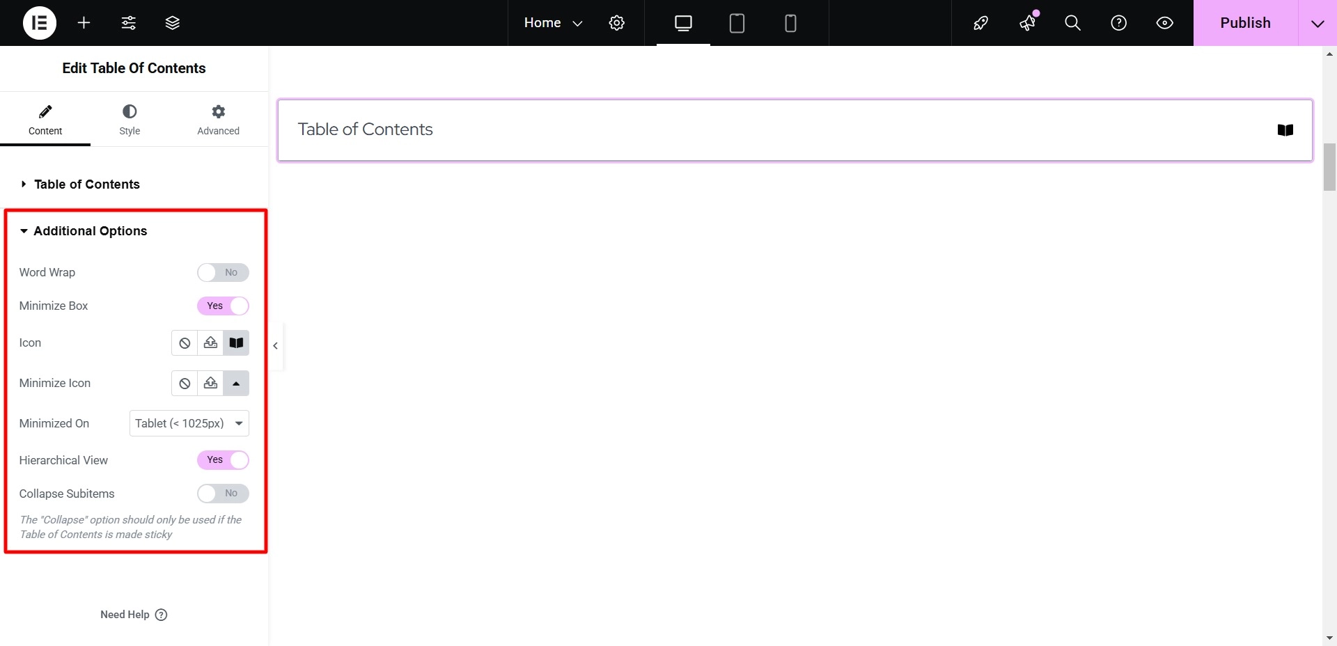 Additional settings 