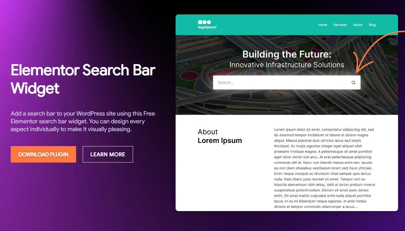 Elementor search bar widget