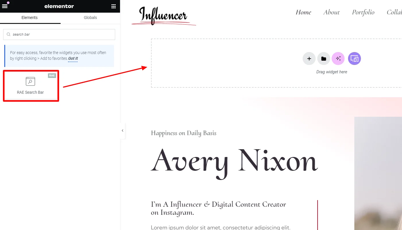 Drag and drop search bar