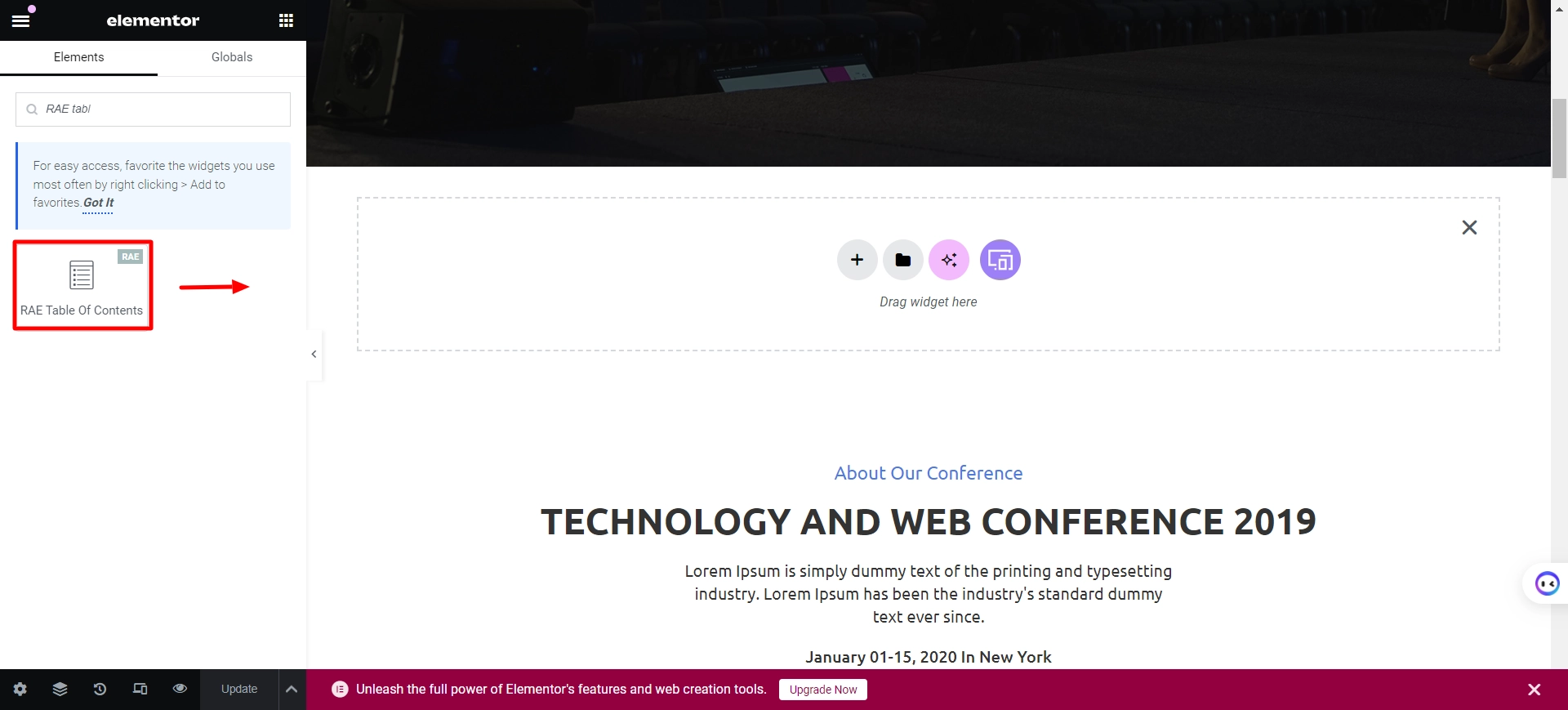 drag and drop  Responsive Addons for Elementor table of contents