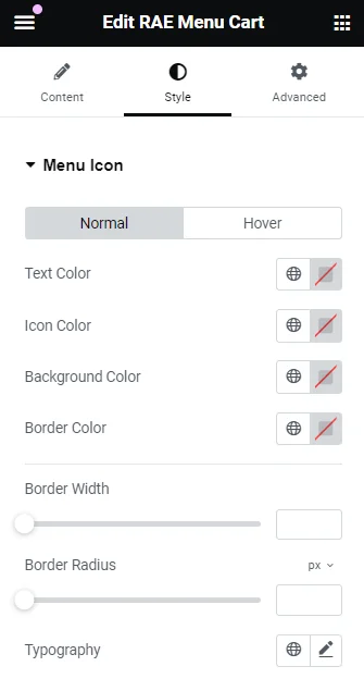Styling menu cart icon