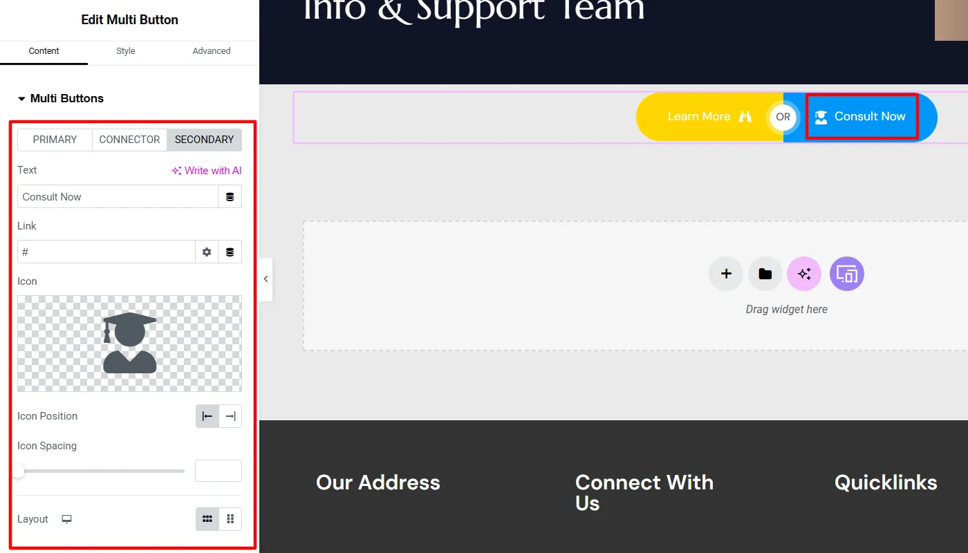 Secondary button content customizations