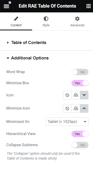 Additional options