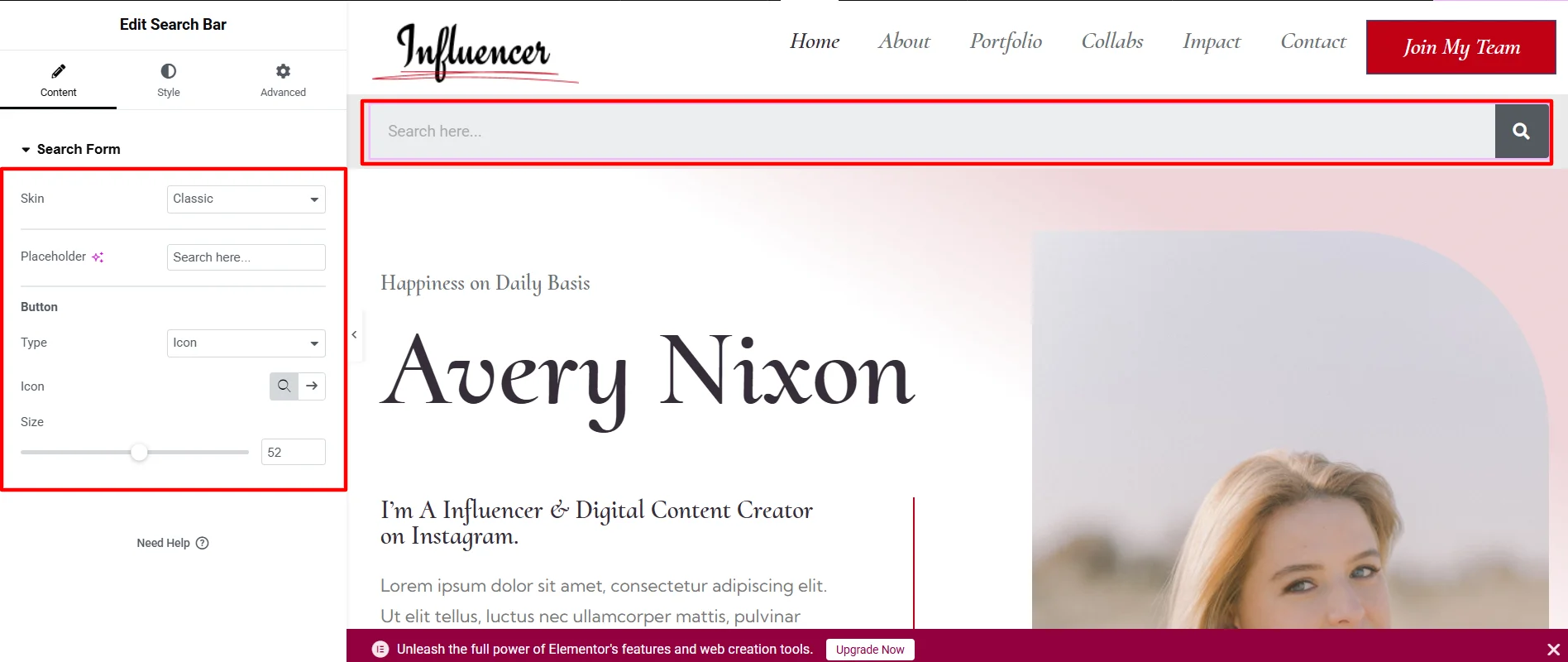 Customizing search bar content