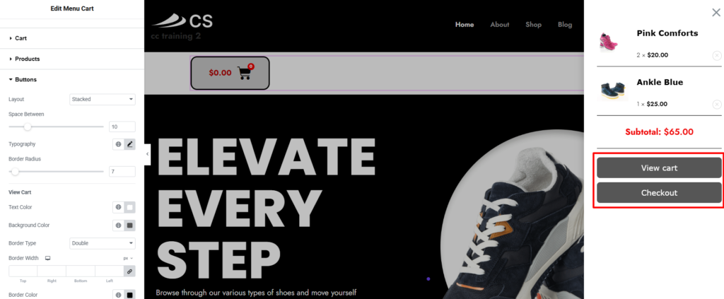 Styling menu cart button