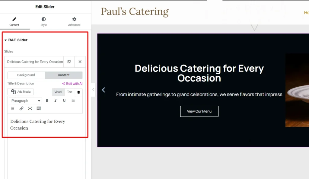 Adding contnet to slider