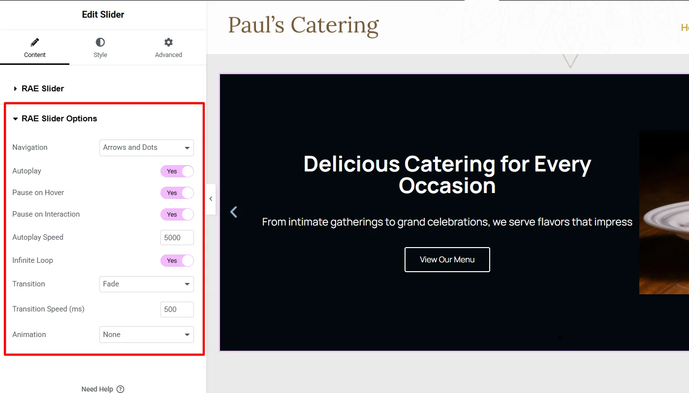 Customizing RAE slider options