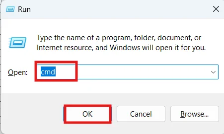 Using comand prompt and entering cmd