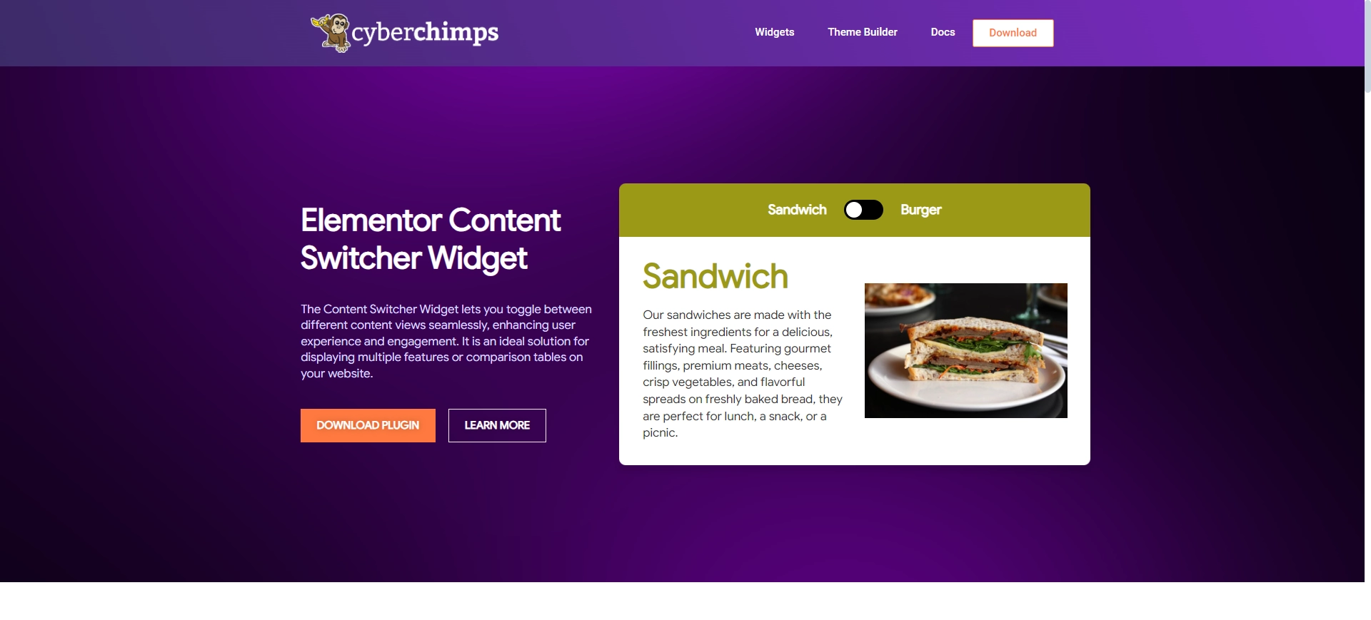 Elementor content switcher widget
