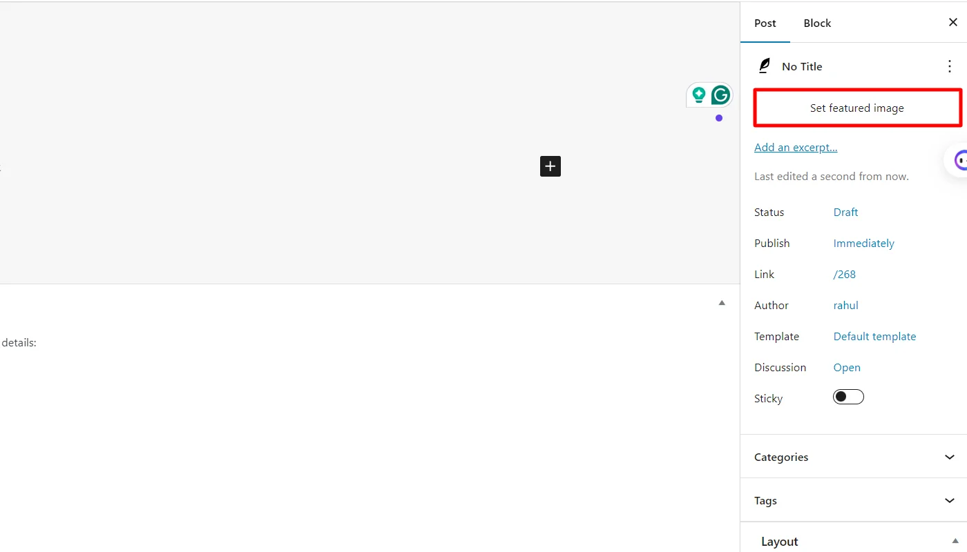 Clicking set featured image