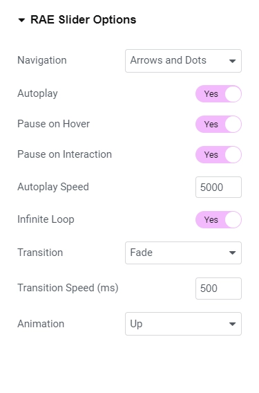 Editing slider options