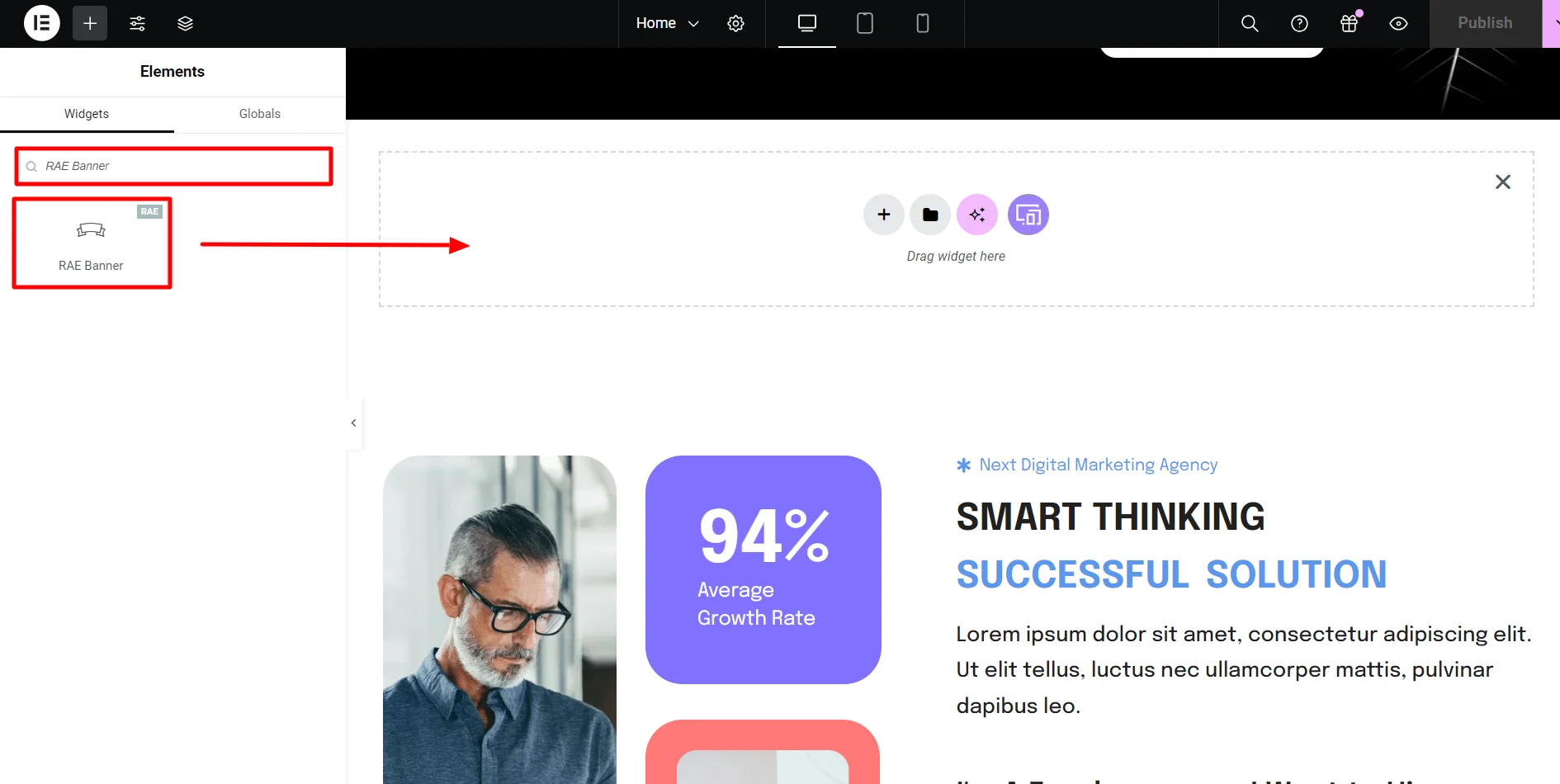 Inserting RAE Banner Widget