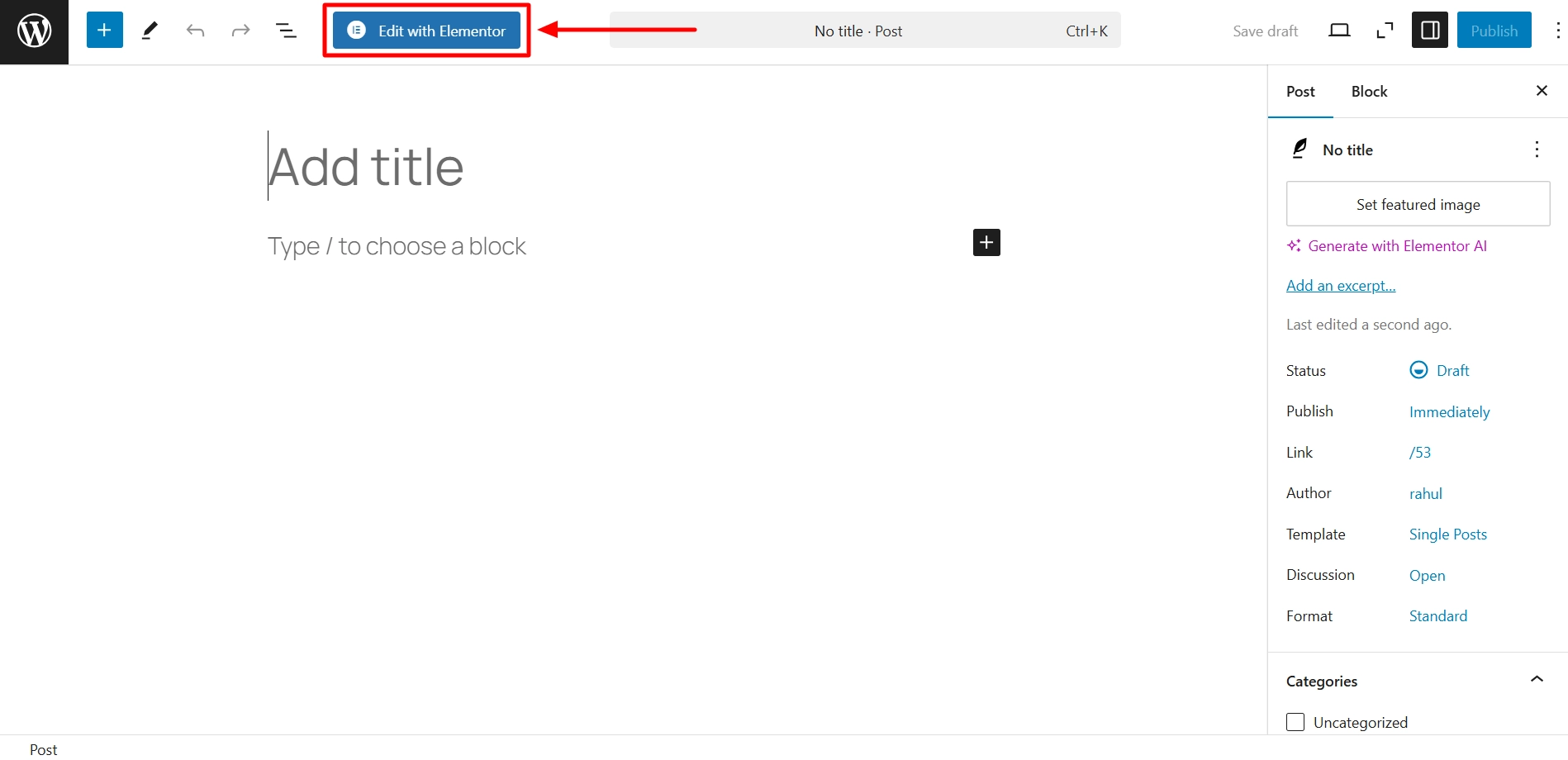 Click on Edit with Elementor