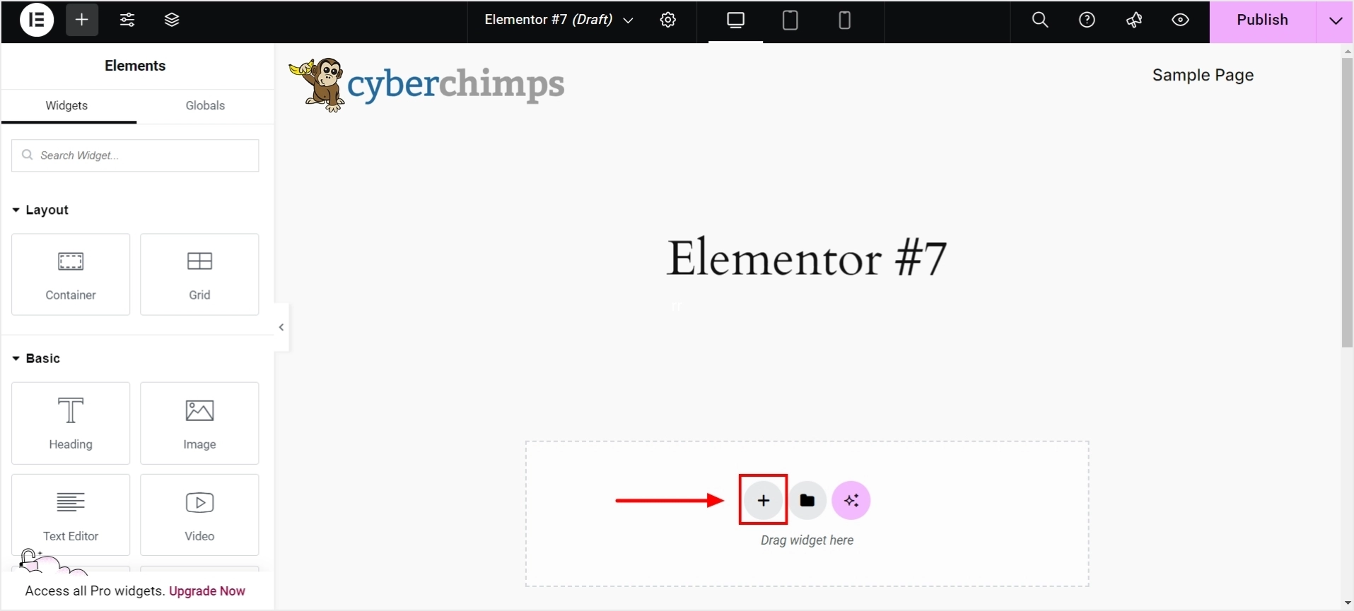 Clicking the + icon to add layout