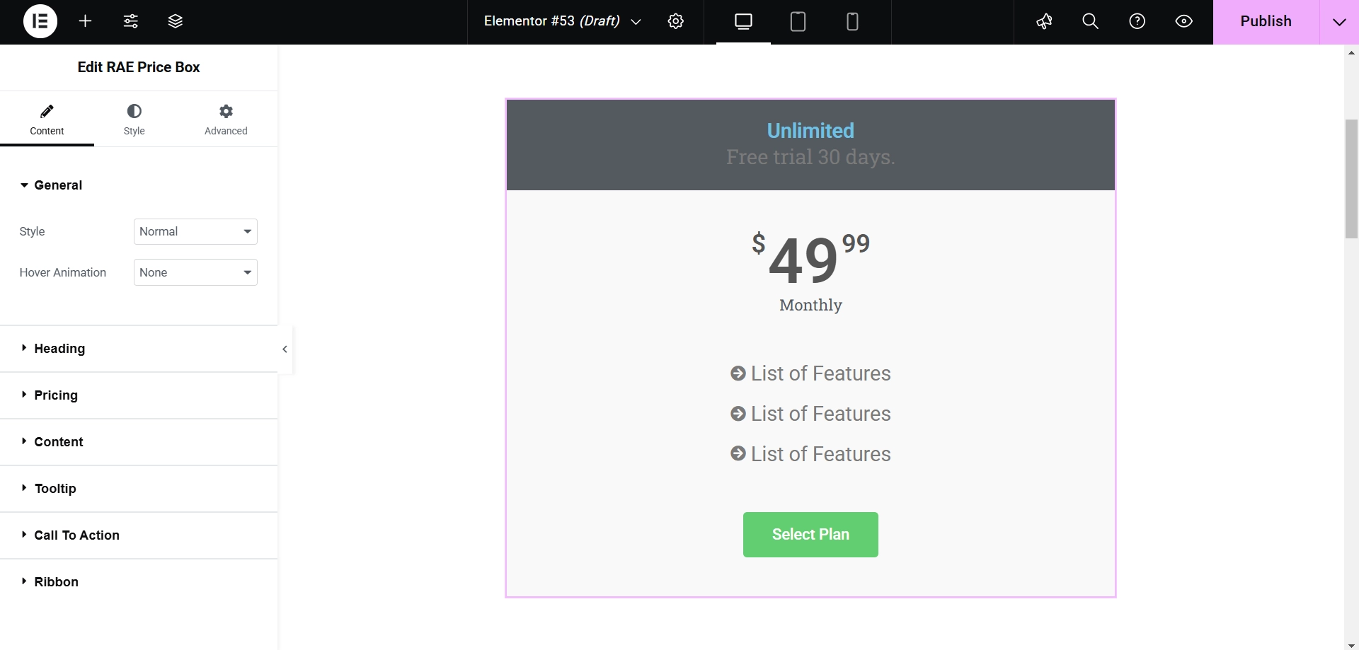 Default price box