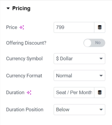 Pricing tab