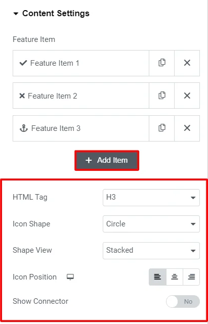 RAE Feature List Content Setting 