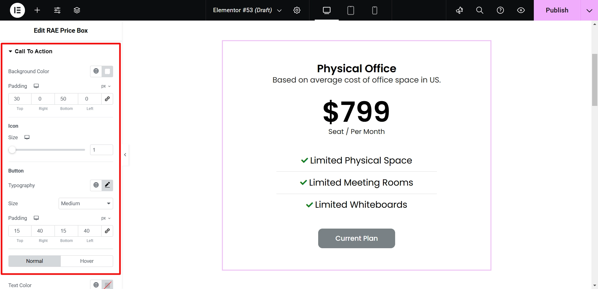 Styling Call to Action tab