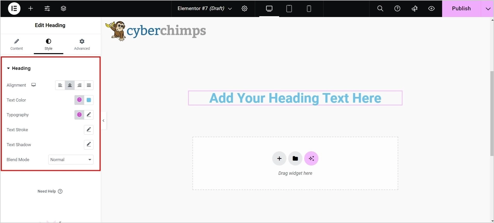 Styling-the-heading-tab-settings