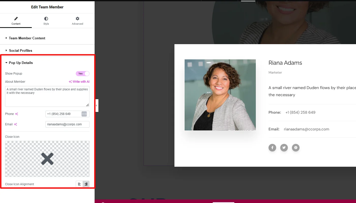 Adding pop up details