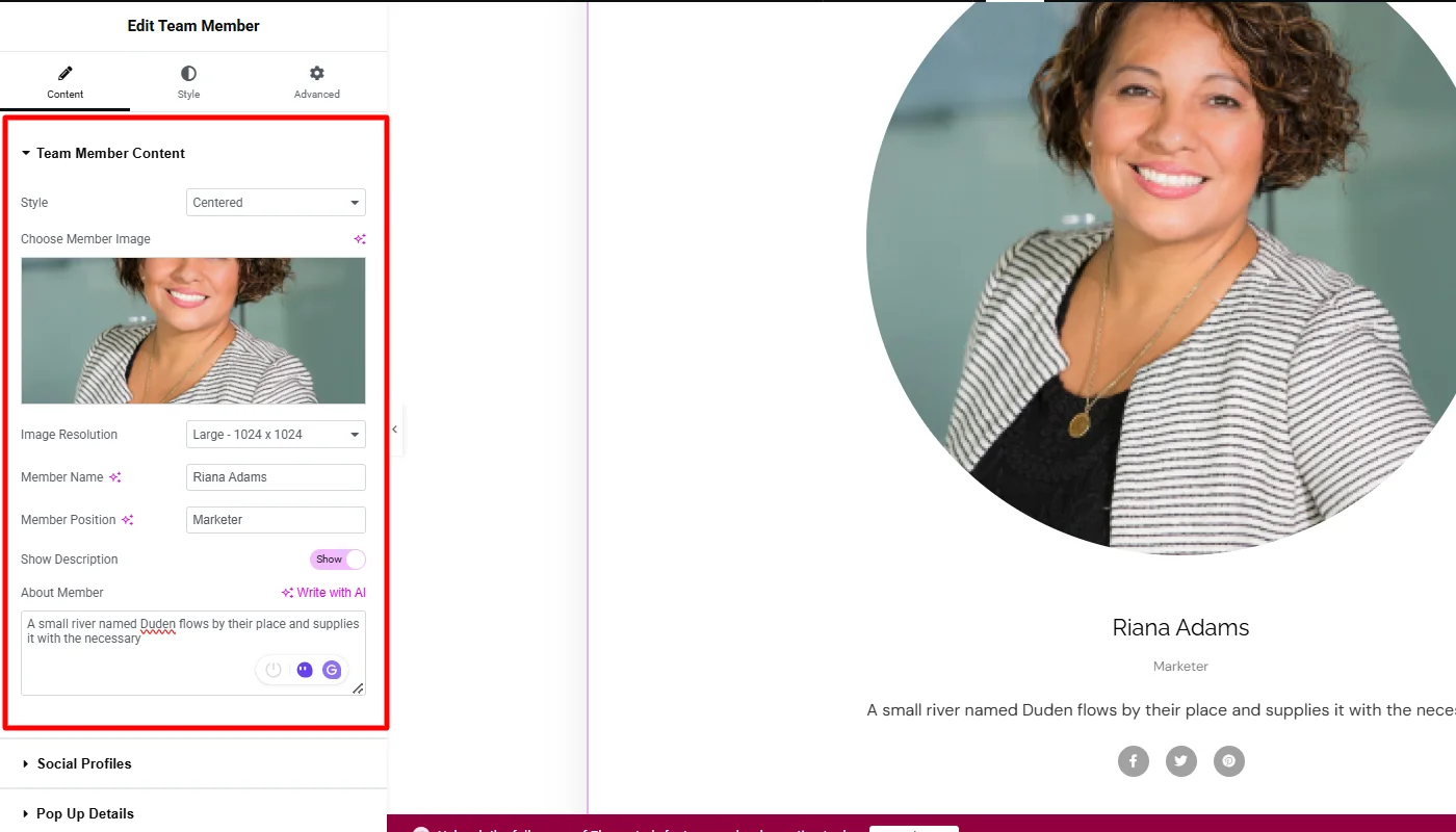 Adding team member details