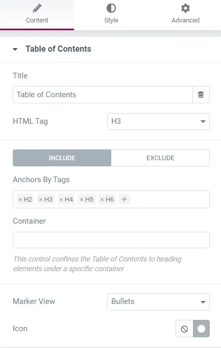 Customizing table of contents