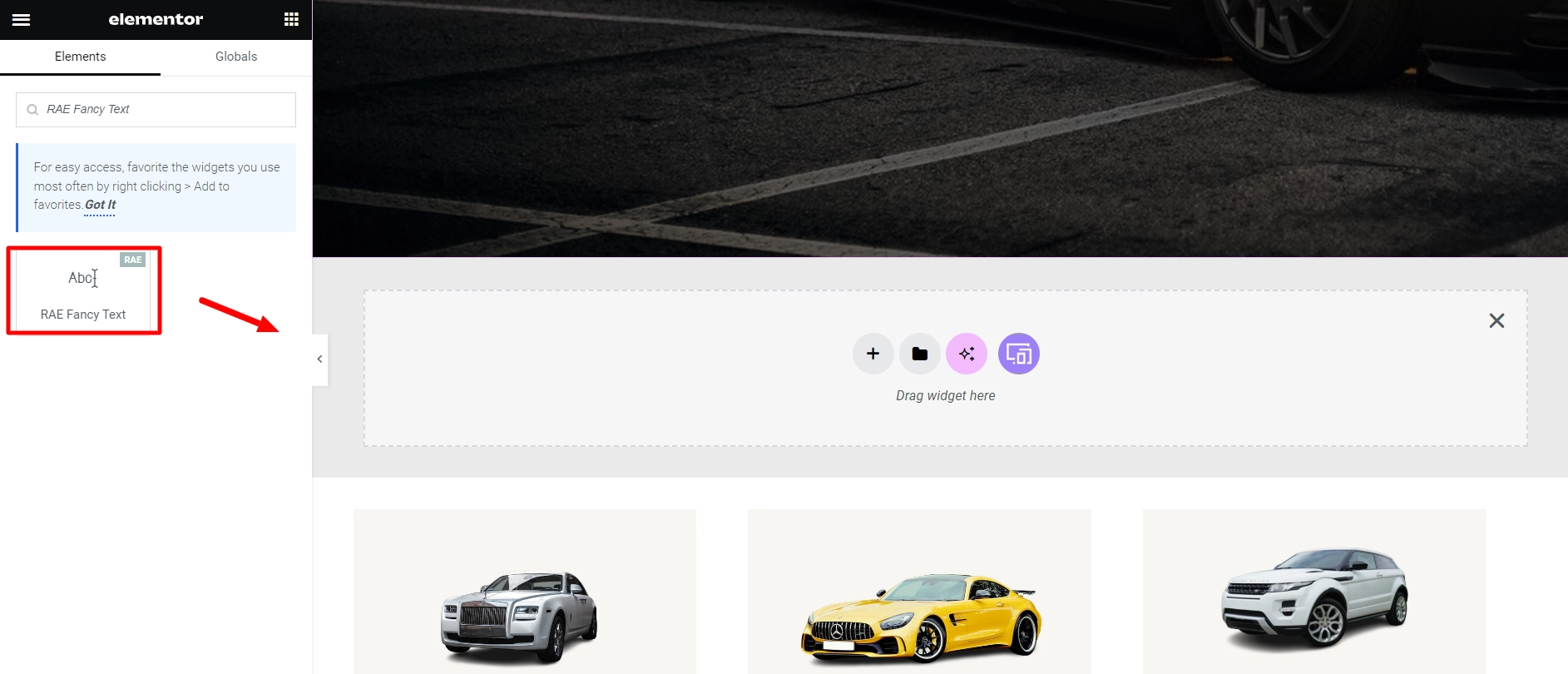 Dragging and dropping the widget