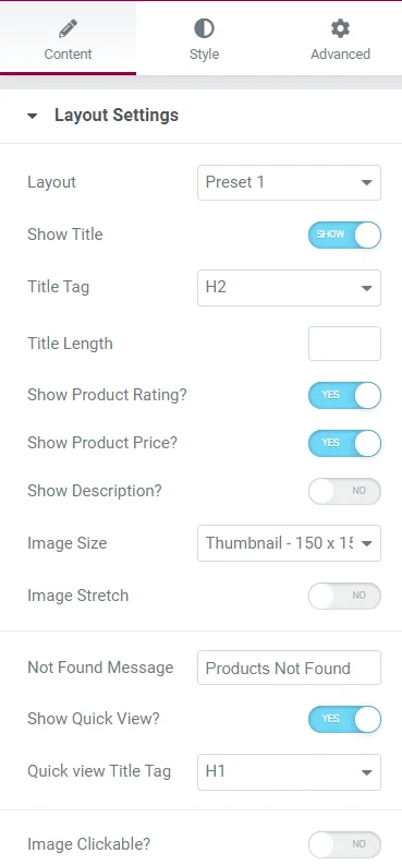 Editing layout settings