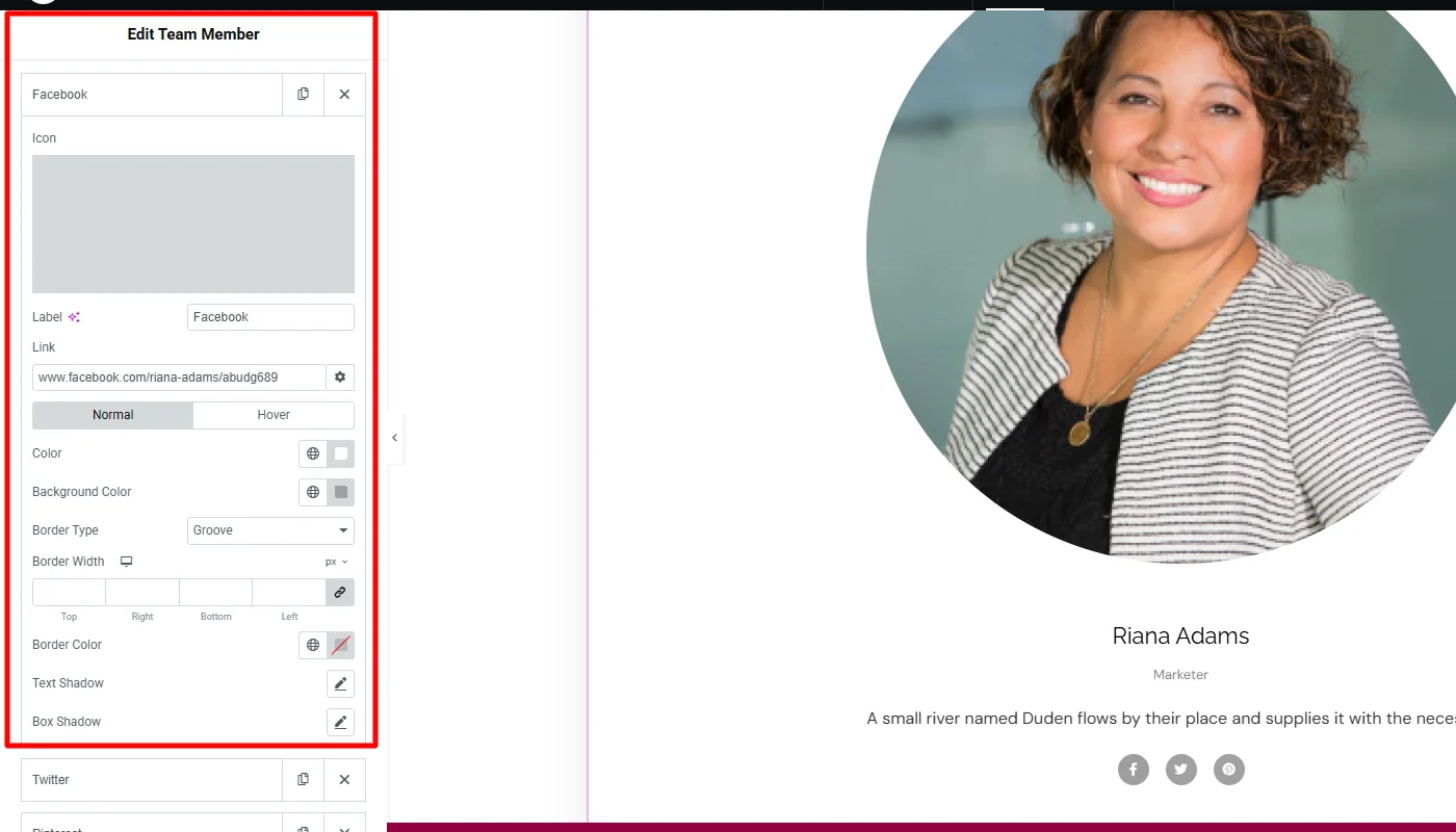Editing social profiles details