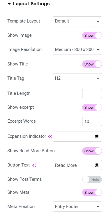 Layout settings