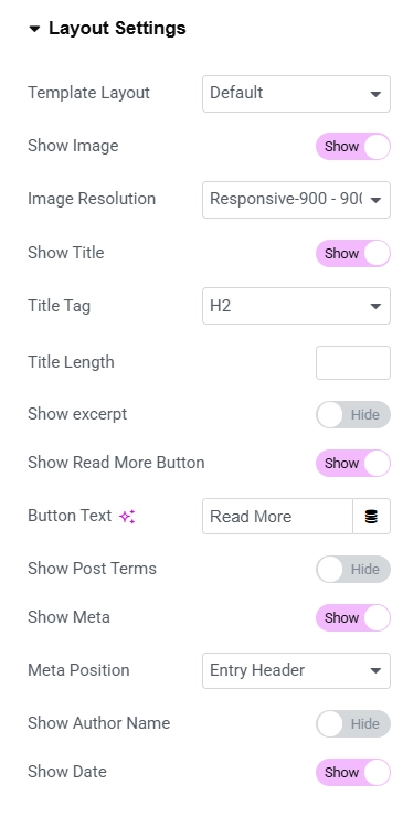 Layout settings