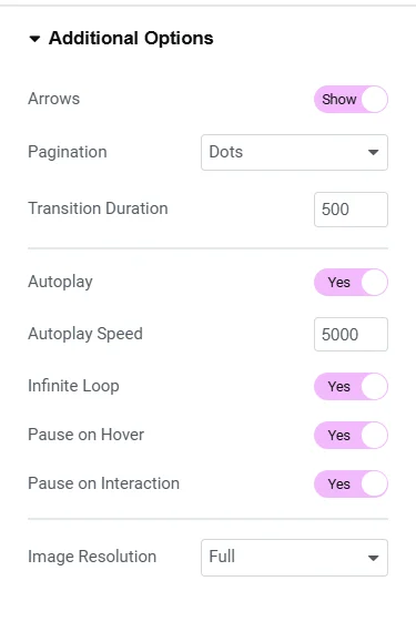 Editing additional settings