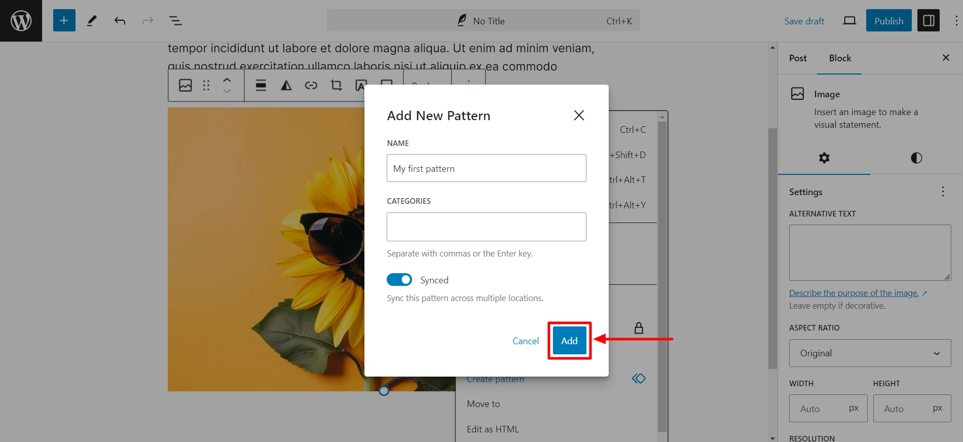 Click on Add to add the new pattern